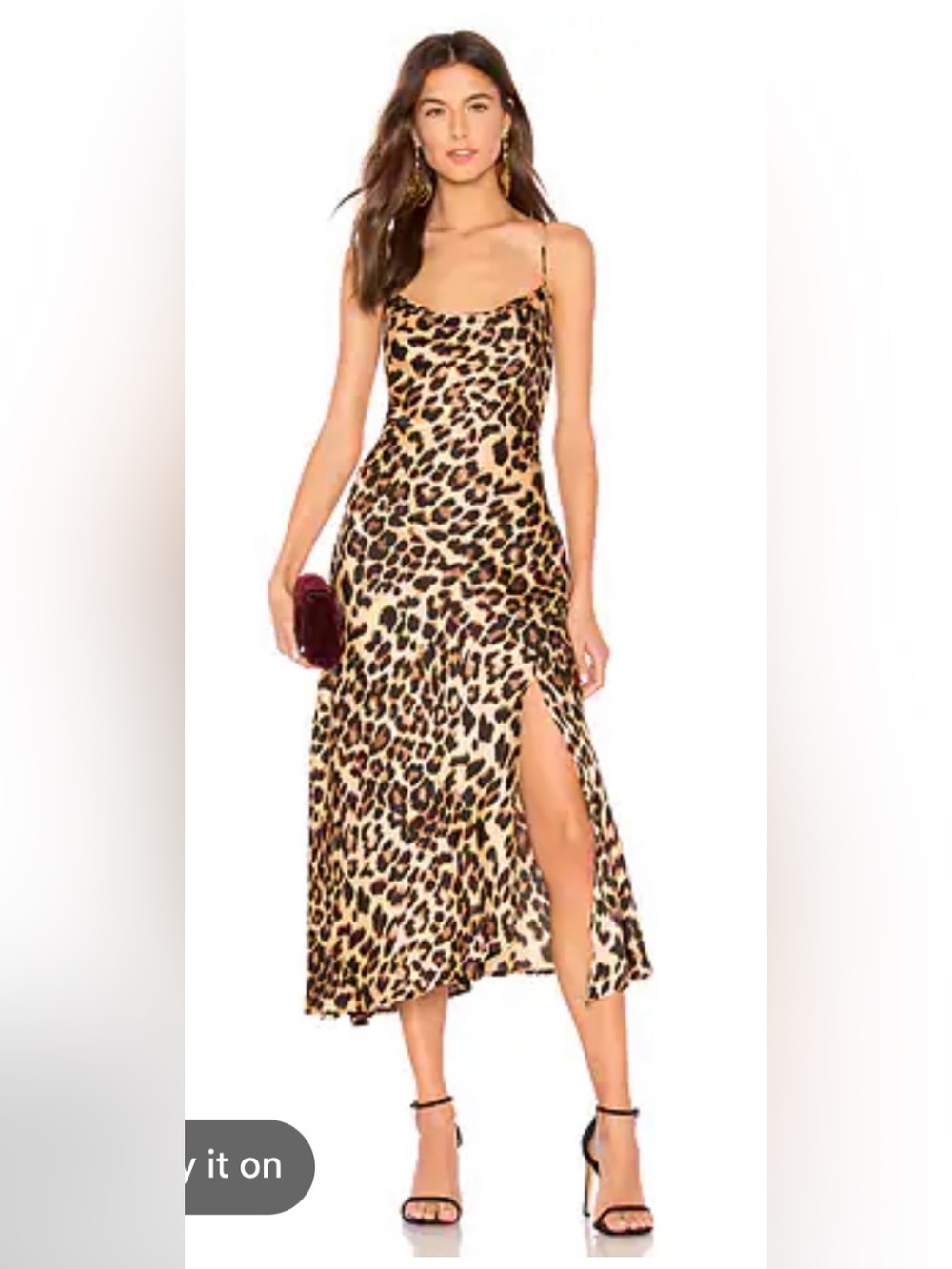 Astr Leopard-Print Slip Midi Dress in Beige and Brown